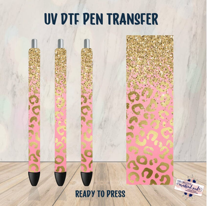 PO SHIPS 3/8 Pink and Gold Glitter Leopard Print Pen UV DTF Wrap