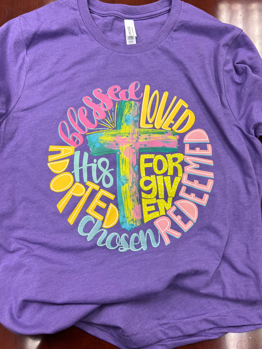 Blessed Loved Redeemed on a Bella Canvas CVC Size M