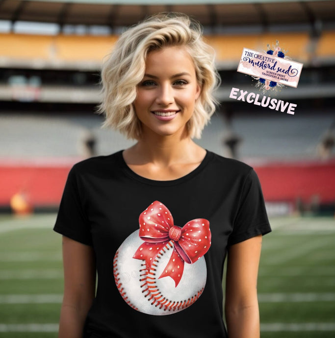 Coquette Baseball and Pink Bows DTF Transfer (300 HOT PEEL) | Ships 3-7 Business Days