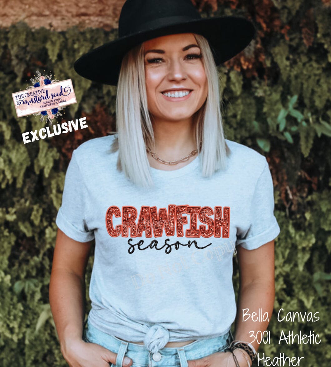 Crawfish Season Faux Sequin Embroidery DTF Transfer (300 HOT PEEL) | Ships 3-7 Business Days