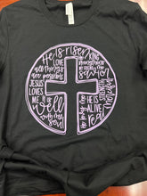 Load image into Gallery viewer, He Is Risen Typography in Lavender on a Bella Canvas 100% Cotton Size M
