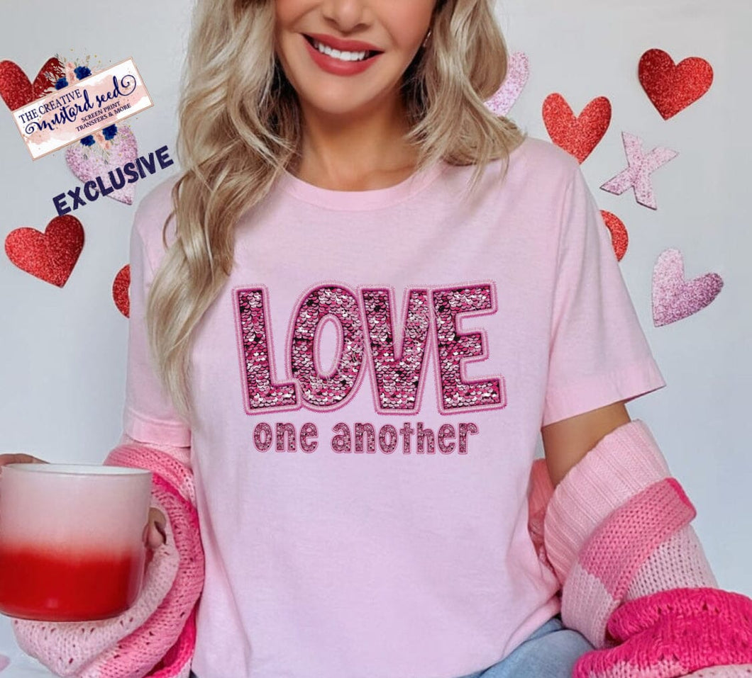 Love One Another Faux Sequin Embroidery DTF Transfer (300 HOT PEEL) | Ships 3-7 Business Days