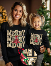 Load image into Gallery viewer, Merry Repeat Christmas Tree Faux Sequin Embroidery DTF Transfer (300 HOT PEEL) | Ships 3-7 Business Days

