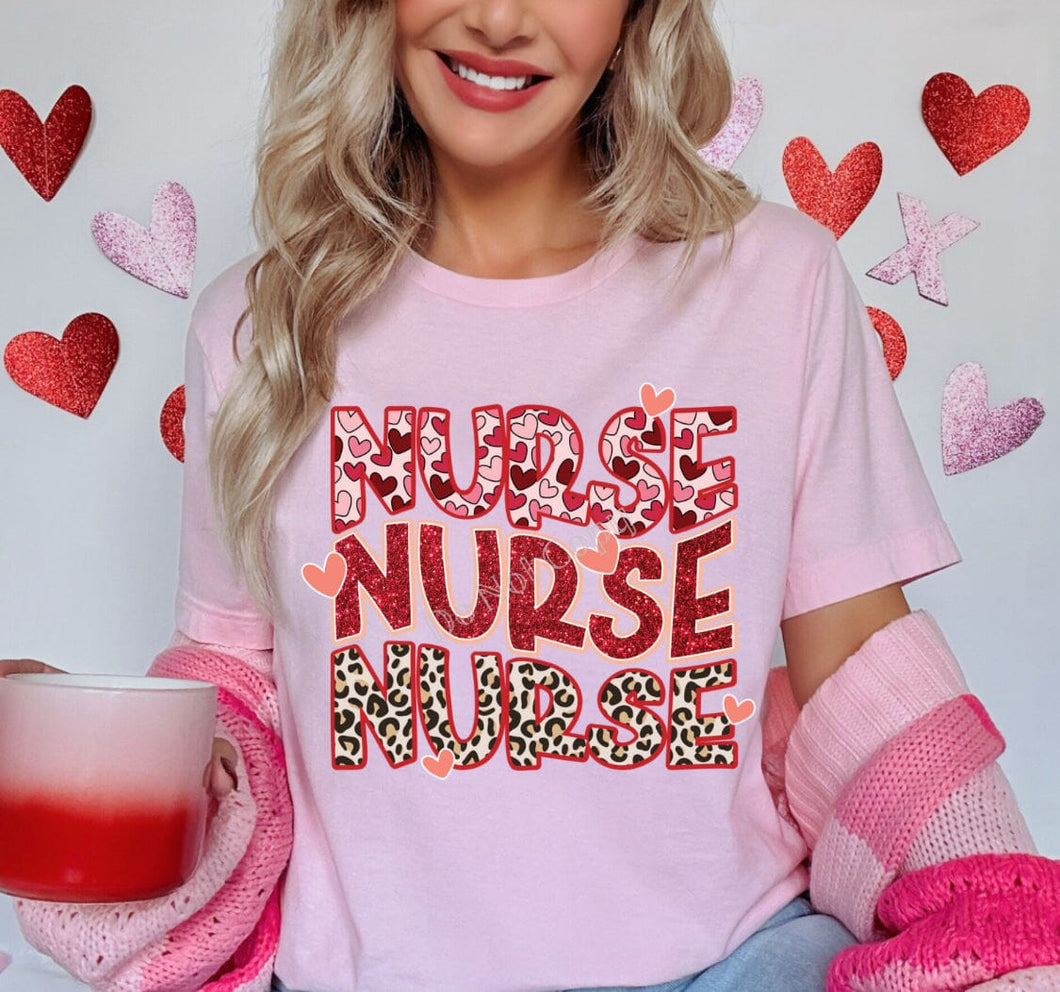 Nurse Repeat Valentine's Day DTF Transfer (300 HOT PEEL) | Ships 3-7 Business Days