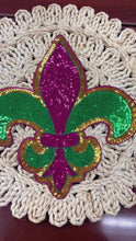 Load and play video in Gallery viewer, RTS Sequin Flor De Lis 10&quot; Mardi Gras Chenille Iron On Patch

