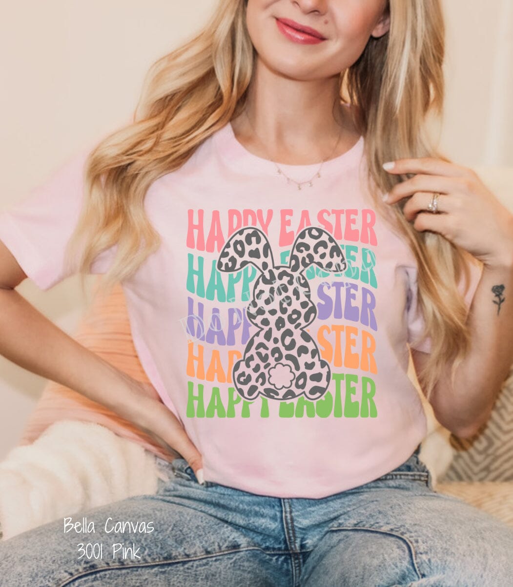 Retro Happy Easter Repeat Leopard Bunny DTF Transfer (300 HOT PEEL) | Ships 3-7 Business Days