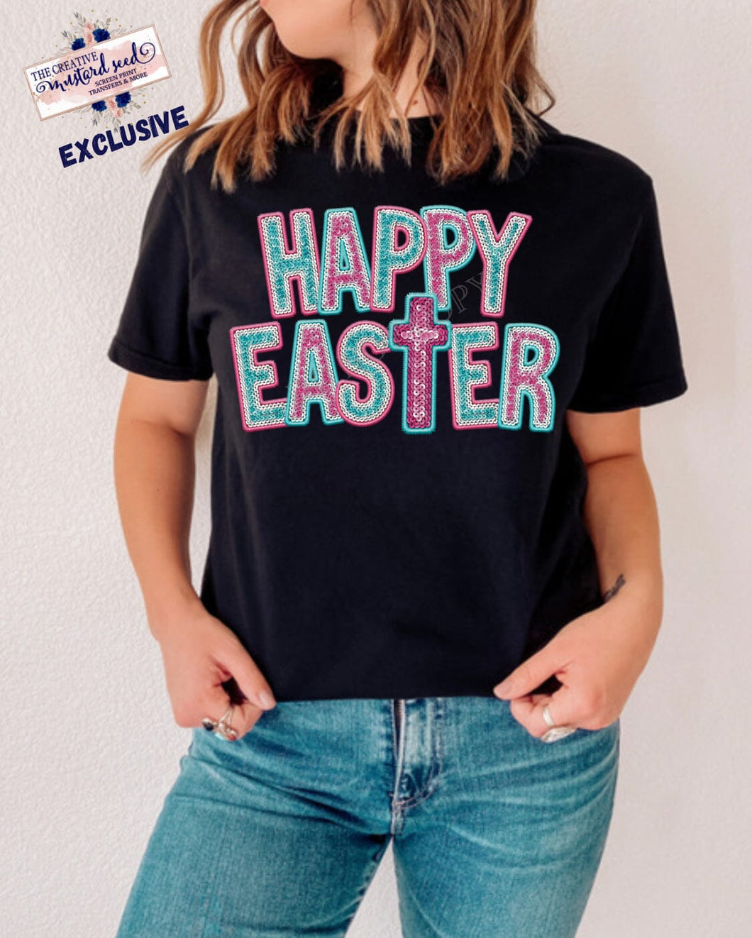 RTS Clear Film Screen Print Transfer | Happy Easter Faux Sequin (325 HOT Peel)