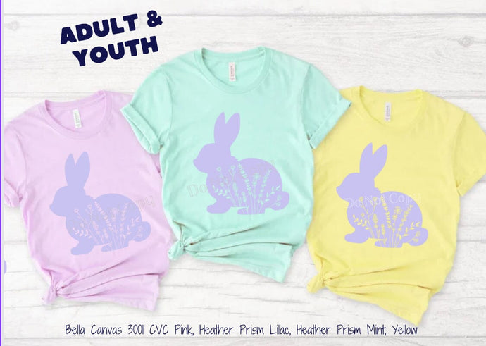 RTS Screen Print Transfer | Floral Bunny Lavender | Adult | Youth (325 Hot Peel)