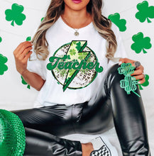 Load image into Gallery viewer, Teacher Lightening Bolt St. Patrick&#39;s Day DTF Transfer (300 HOT PEEL) | Ships 3-7 Business Days
