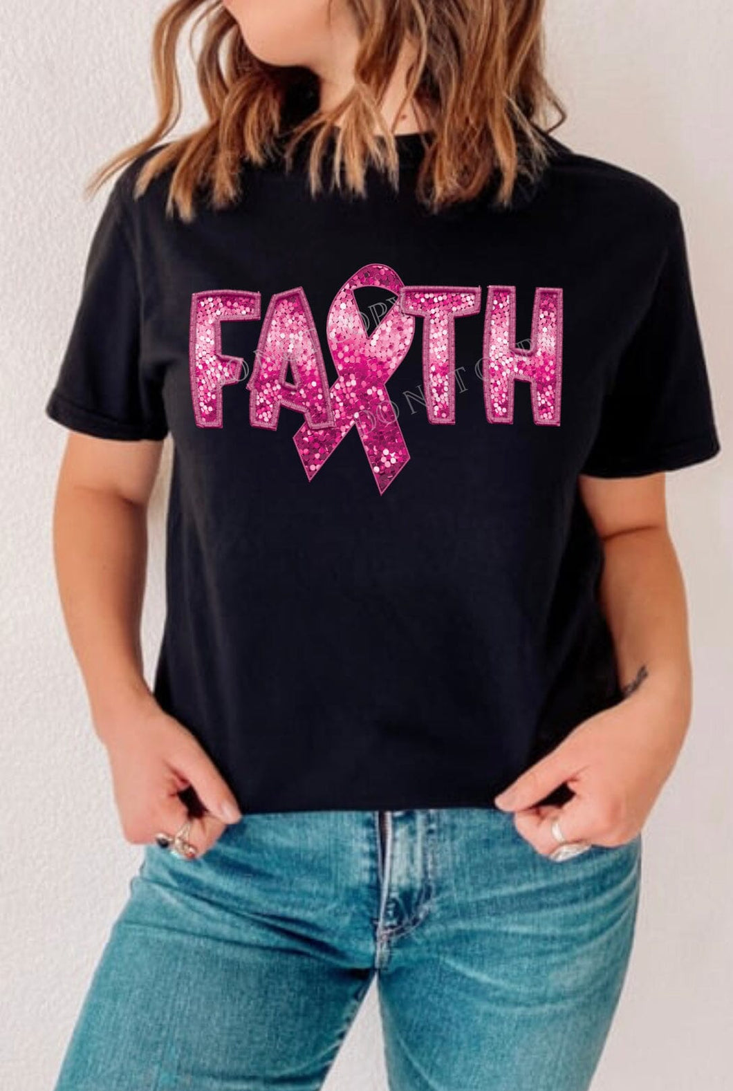 FAITH Pink Sequin Breast Cancer DTF Transfer (300 HOT PEEL) | Ships 3-7 Business Days