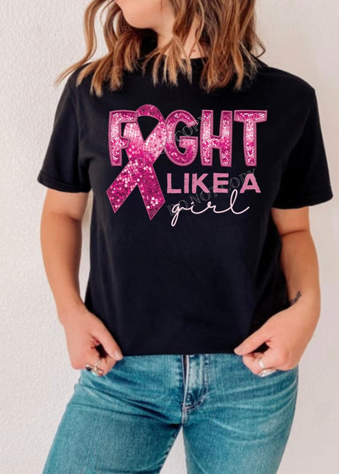 Fight Like a Girl Pink Sequin Breast Cancer DTF Transfer (300 HOT PEEL) | Ships 3-7 Business Days