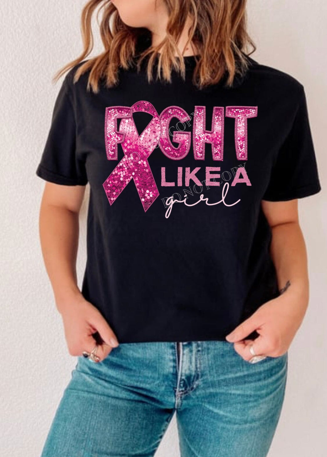 Fight Like a Girl Pink Sequin Breast Cancer DTF Transfer (300 HOT PEEL) | Ships 3-7 Business Days