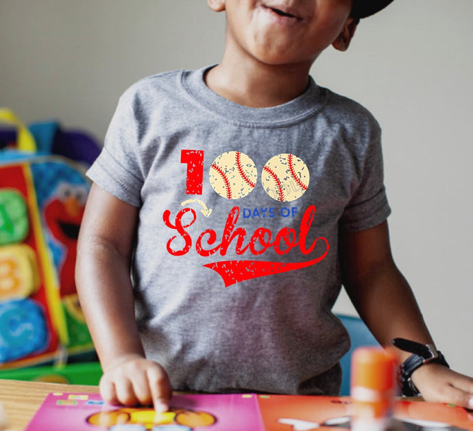 IN PRODUCTION SHIPS 1/19 Screen Print Transfer | 100 Days of School Baseball Youth (HIGH HEAT)