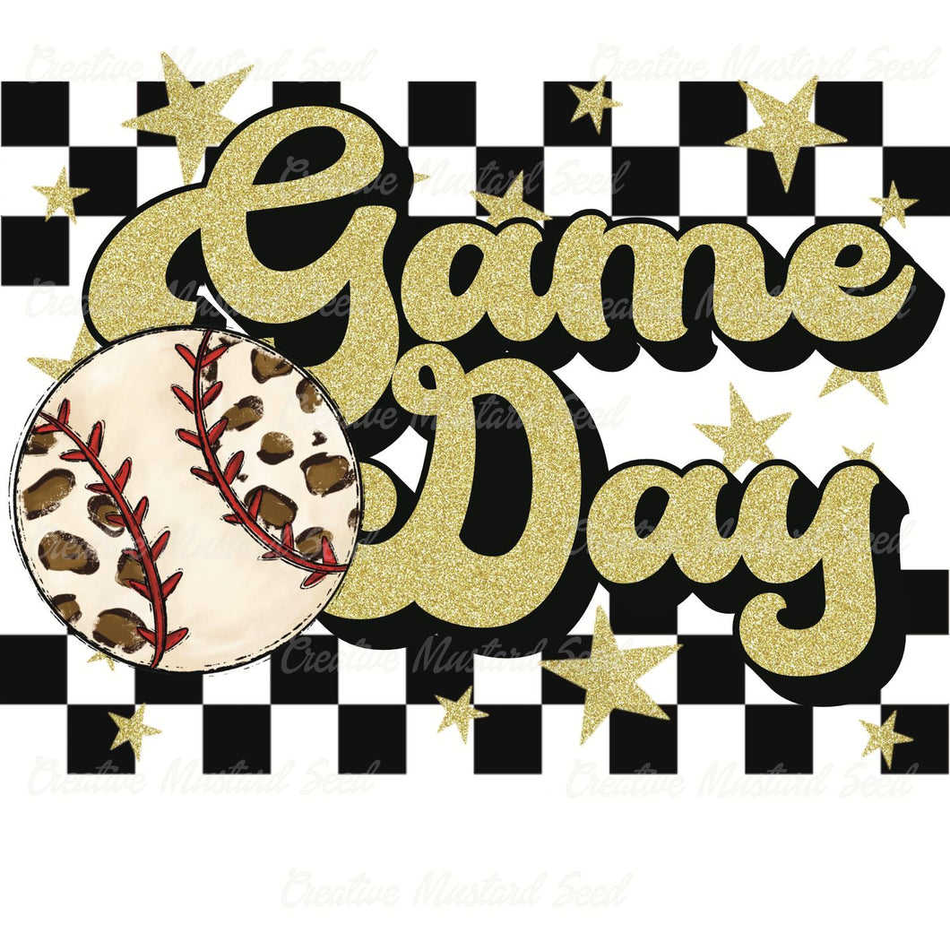 Leopard Baseball Game Day Gold Glitter Race Stripe | Digital Download