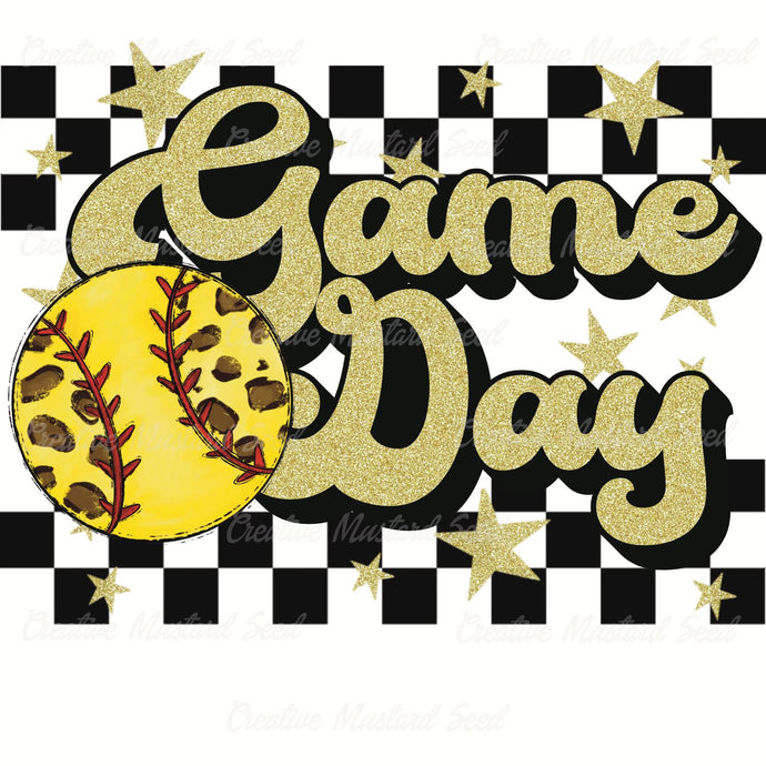 Leopard Softball Game Day Gold Glitter Race Stripe | Digital Download