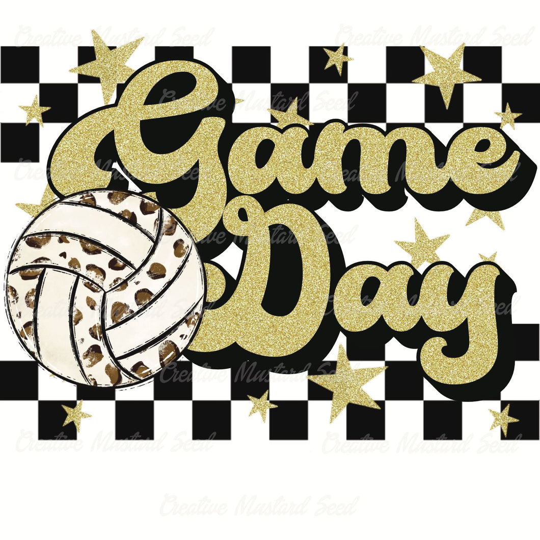 Leopard Volleyball Game Day Gold Glitter Race Stripe | Digital Download
