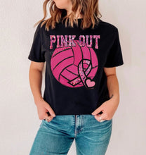 Load image into Gallery viewer, Pink Out Volleyball Sequin Ribbon Breast Cancer DTF Transfer (300 HOT PEEL) | Ships 3-7 Business Days
