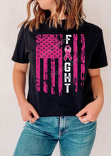 Load image into Gallery viewer, Pink Sequin Breast Cancer FIGHT Flag DTF Transfer (300 HOT PEEL) | Ships 3-7 Business Days
