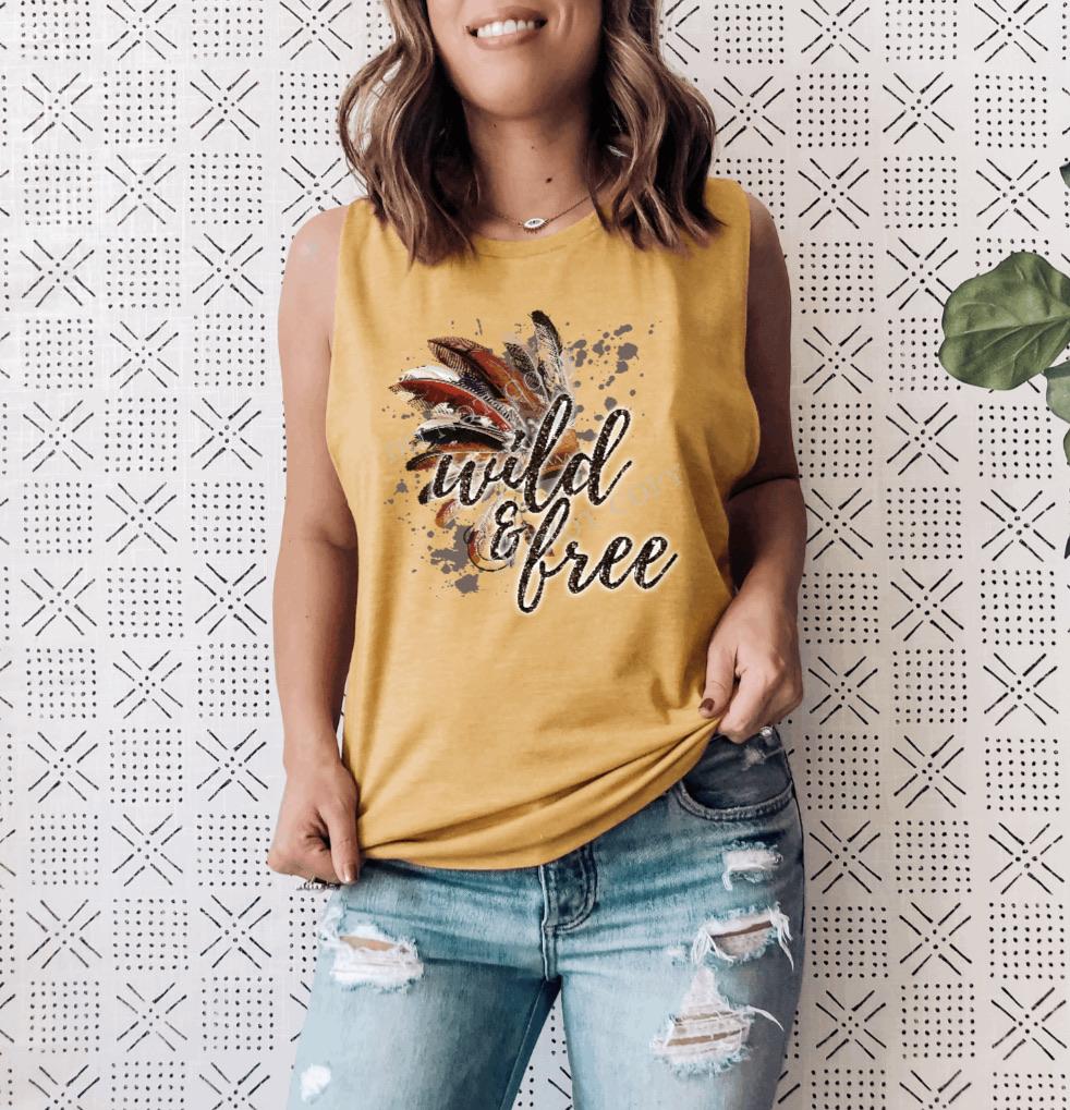 PO Screen Print Transfer | Wild and Free Feathers (HIGH HEAT)