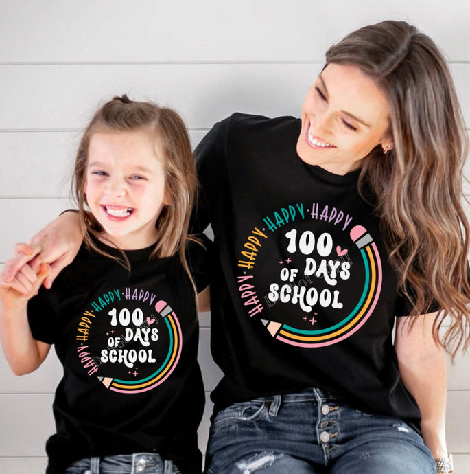 PO SHIPS 1/18 Screen Print Transfer | Happy 100 Days of School | Adult and Youth (HIGH HEAT)