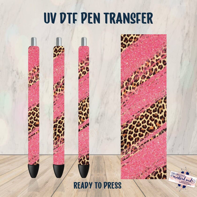 PO SHIPS 2/17 Pink Glitter and Leopard Pen UV DTF Wrap