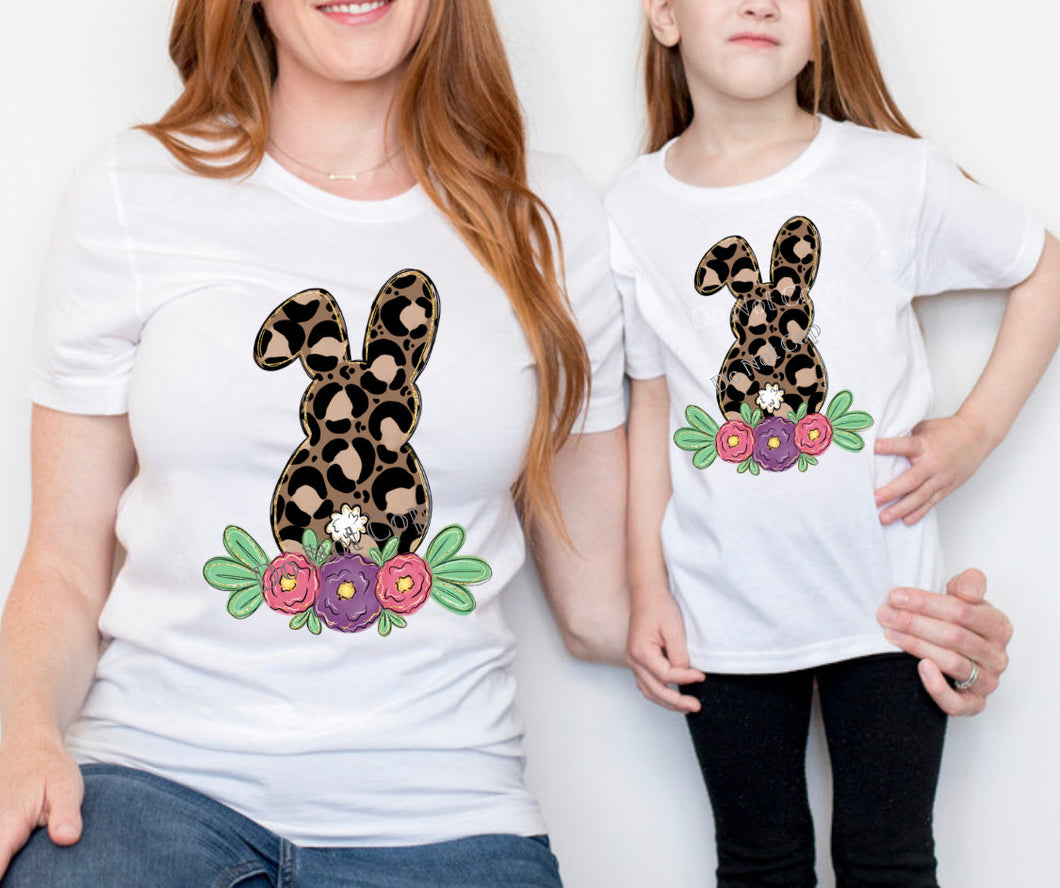 PO SHIPS 3/2 Screen Print Transfer | Leopard and Flowers Bunny | Adult and Youth (HIGH HEAT)