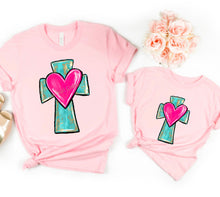 Load image into Gallery viewer, PO SHIPS 3/2 Screen Print Transfer | Turquoise Heart Cross | Adult and Youth (HIGH HEAT)
