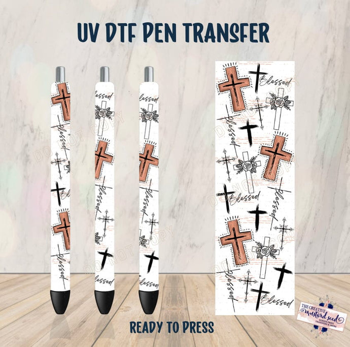 PO SHIPS 3/8 Blessed Cross Pen UV DTF Wrap