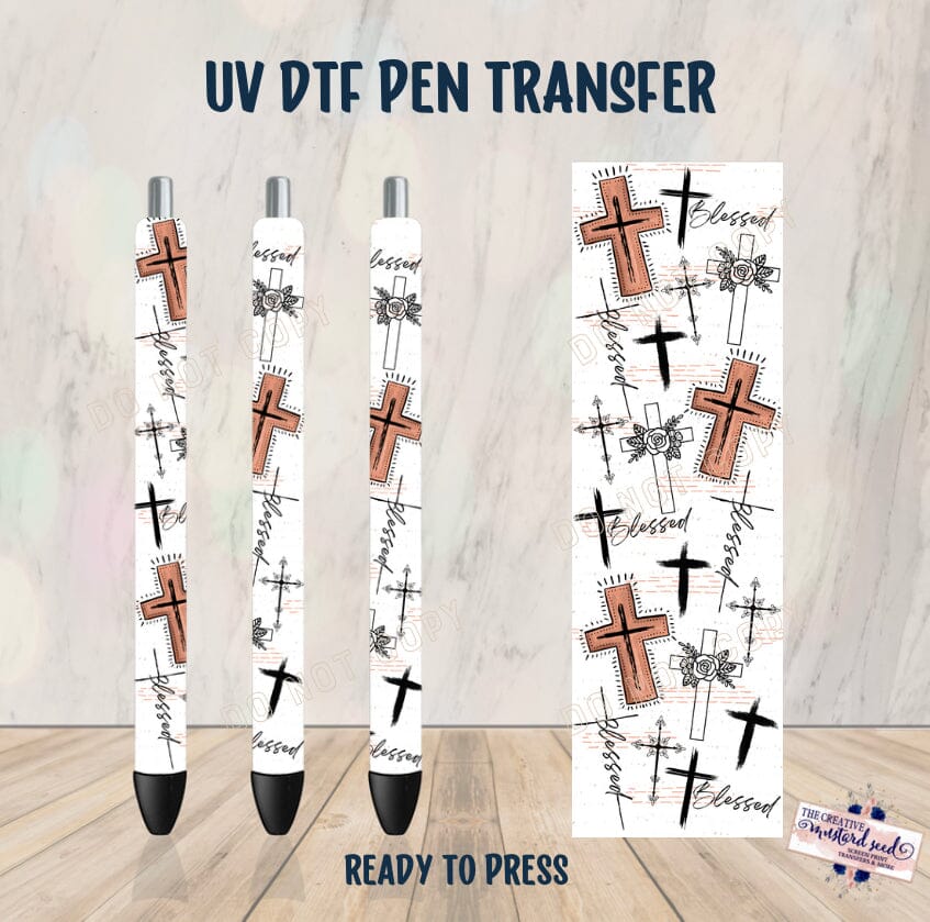 PO SHIPS 3/8 Blessed Cross Pen UV DTF Wrap