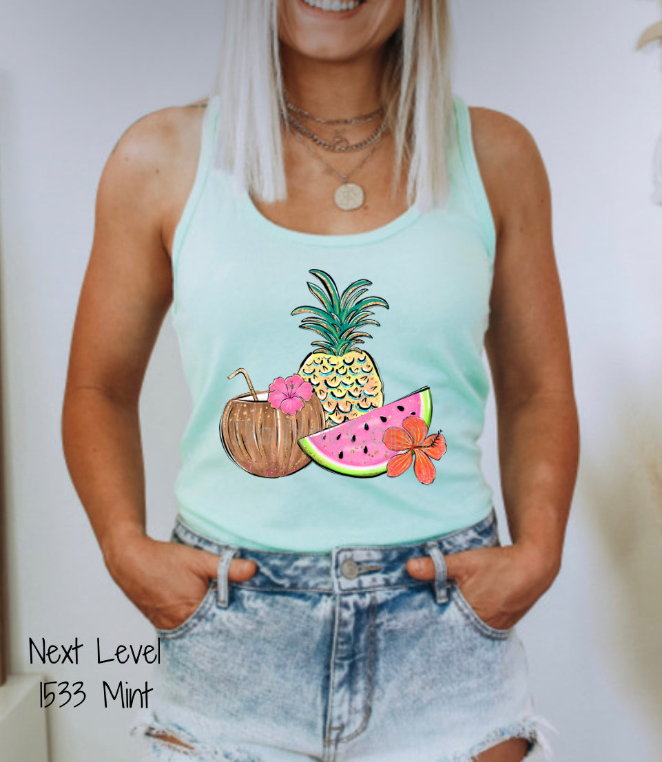 PO SHIPS 4/20 Screen Print Transfer | Summer Pineapple Watermelon Coconut (HIGH HEAT)