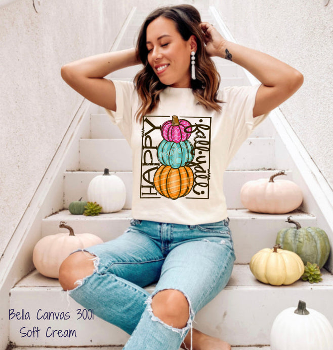 PO SHIPS 8/31 Screen Print Transfer | Happy Fall Y’all Stacked Pumpkins (HIGH HEAT)