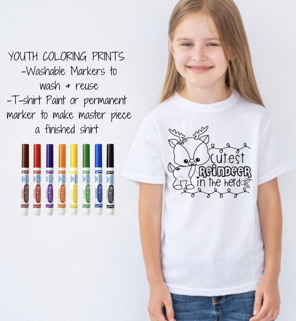 PO SHIPS 9/29 Screen Print Transfer | YOUTH 8” Cutest Reindeer Coloring Transfer