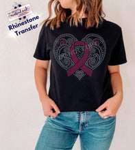 Load image into Gallery viewer, RTS Rhinestone Transfer | Heart Breast Cancer Ribbon (Pink and Clear Stone)
