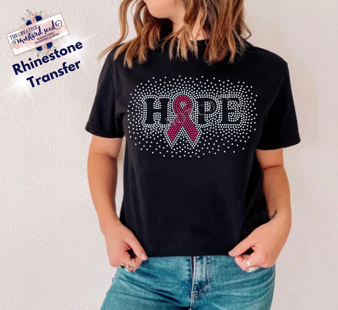 RTS Rhinestone Transfer | Hope Breast Cancer (Pink and Clear Stone)