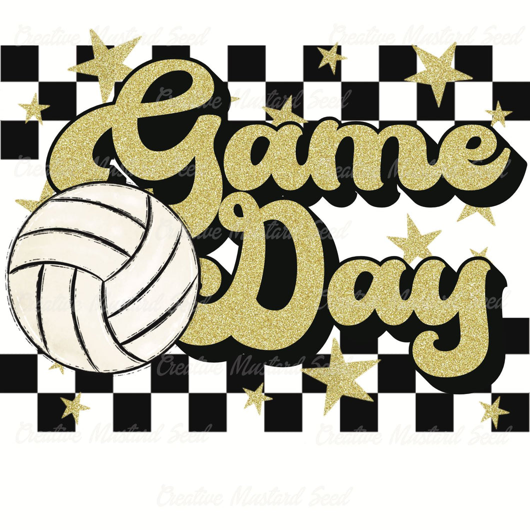 Volleyball Game Day Gold Glitter Race Stripe | Digital Download